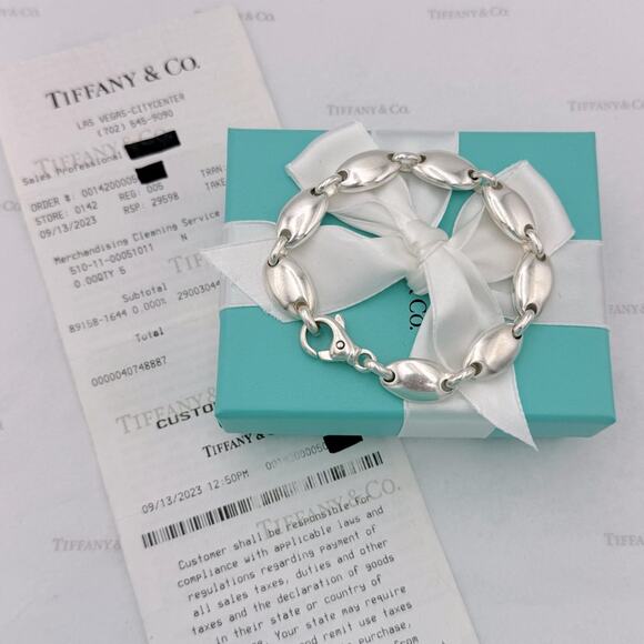 Tiffany & Co. Pebble Link Oval Bracelet Sterling Silver Italy Vintage W/ Pouch - Picture 3 of 13